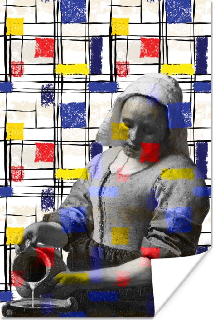 MuchoWow Poster Milchmädchen - Mondrian - Collage 120x180 cm - Kunstposter