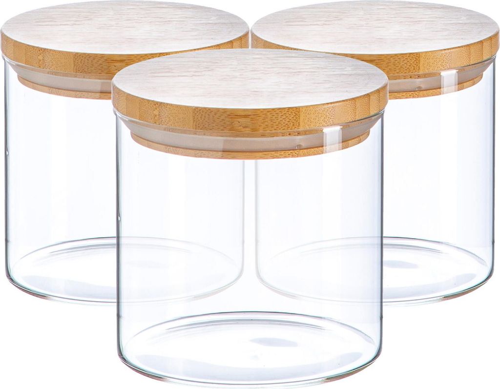 Argon Ta Vorratsdosen aus Scandi-Glas mit Holzdeckel – 550 ml – 3 Stück