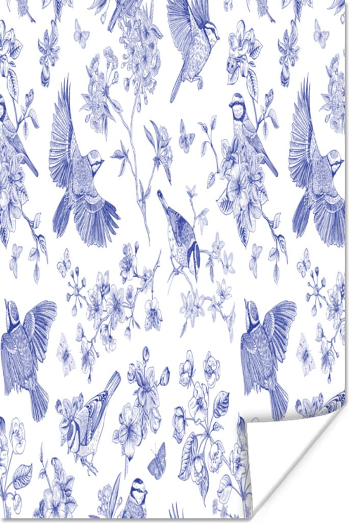 MuchoWow Poster Vintage - Vogel - Blau 80x120 cm - Papierdruck