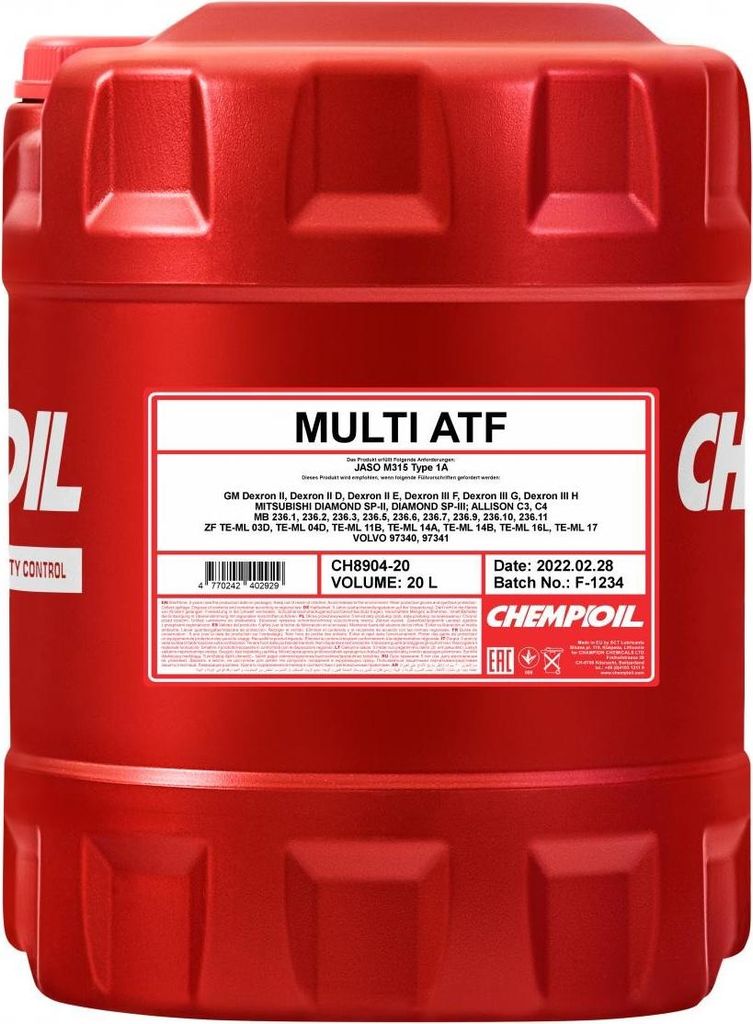CHEMPIOIL Multi ATF JWS 3309 ATF III Automatikgetriebeöl Rot 20L CH8904-20 für VW Golf V Schrägheck (1K1) POLO (9N) Polo Schrägheck (6R1, 6C1) ...