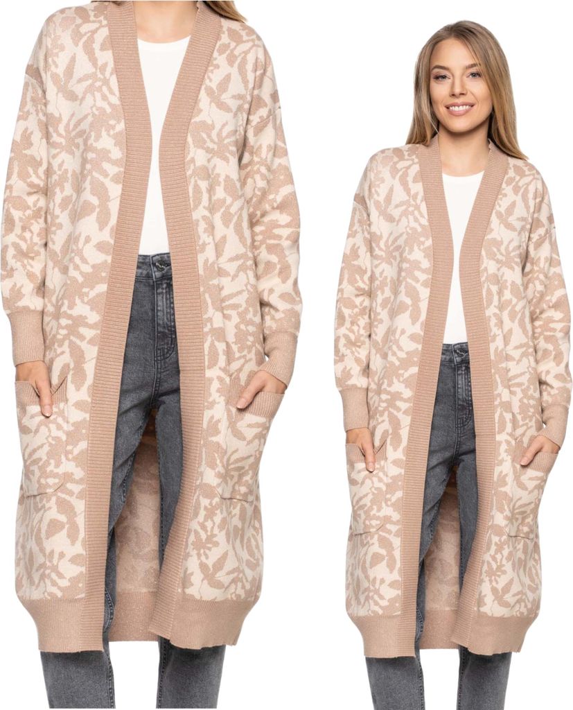 Damen Strickjacke Lang Pullover Mit Taschen Warm Moraj L/Xl