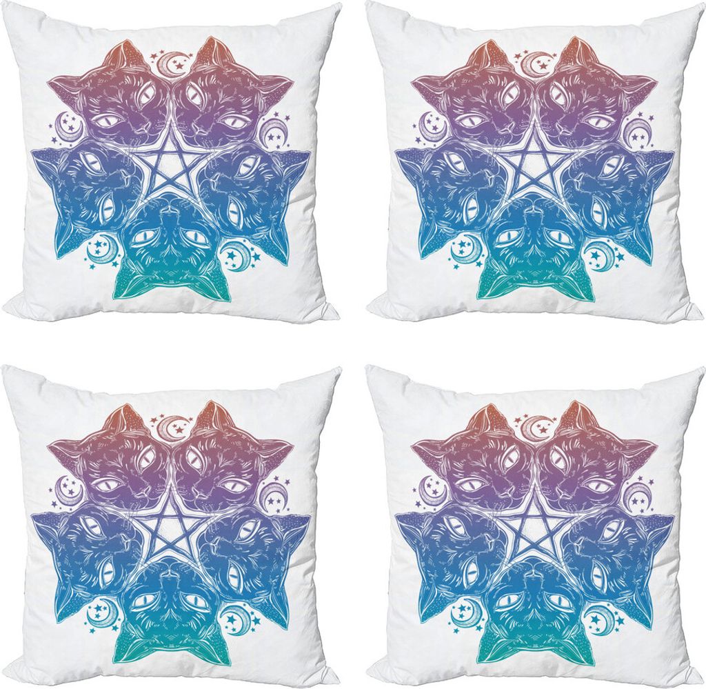 ABAKUHAUS Pentacle Kissenbezug Set (4 Stück), Katzen-Mandala-Entwurf, Moderner Doppelseitiger Digitaldruck, 60 cm x 60 cm, Mehrfarbig