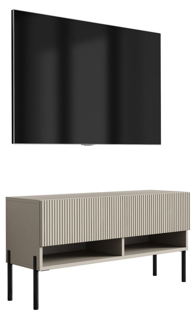 TV-Schrank mit geriffelter Front, Kaschmir, gerade schwarze Beine, 100 × 32 × 52 cm
