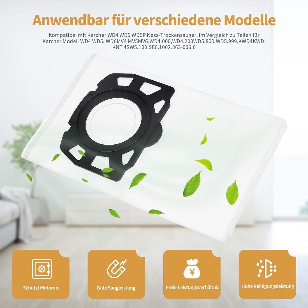 6 Stück Staubsaugerbeutel für Kärcher Vliesfilterbeutel KFI 487