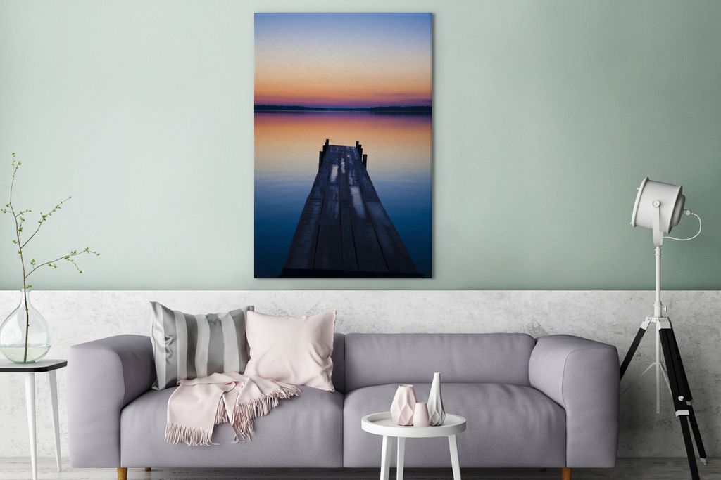 OneMillionCanvasses - Leinwandbilder - 90x140 cm, Pier bei Sonnenaufgang, Wandbilder Kunstdruck Wanddekoration - Wandschmucke - Schlafzimmer