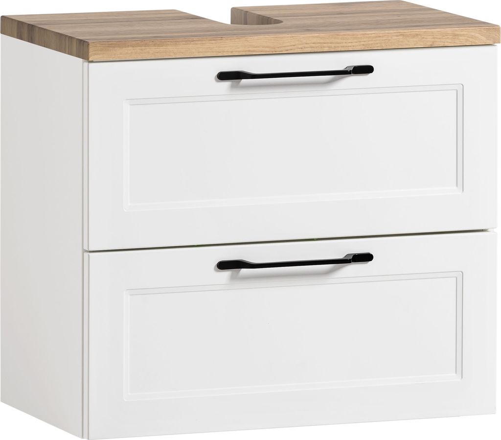 Waschbeckenunterschrank >Lyon< in weiß, Wotaneiche, MDF - 60x54x35cm (BxHxT)