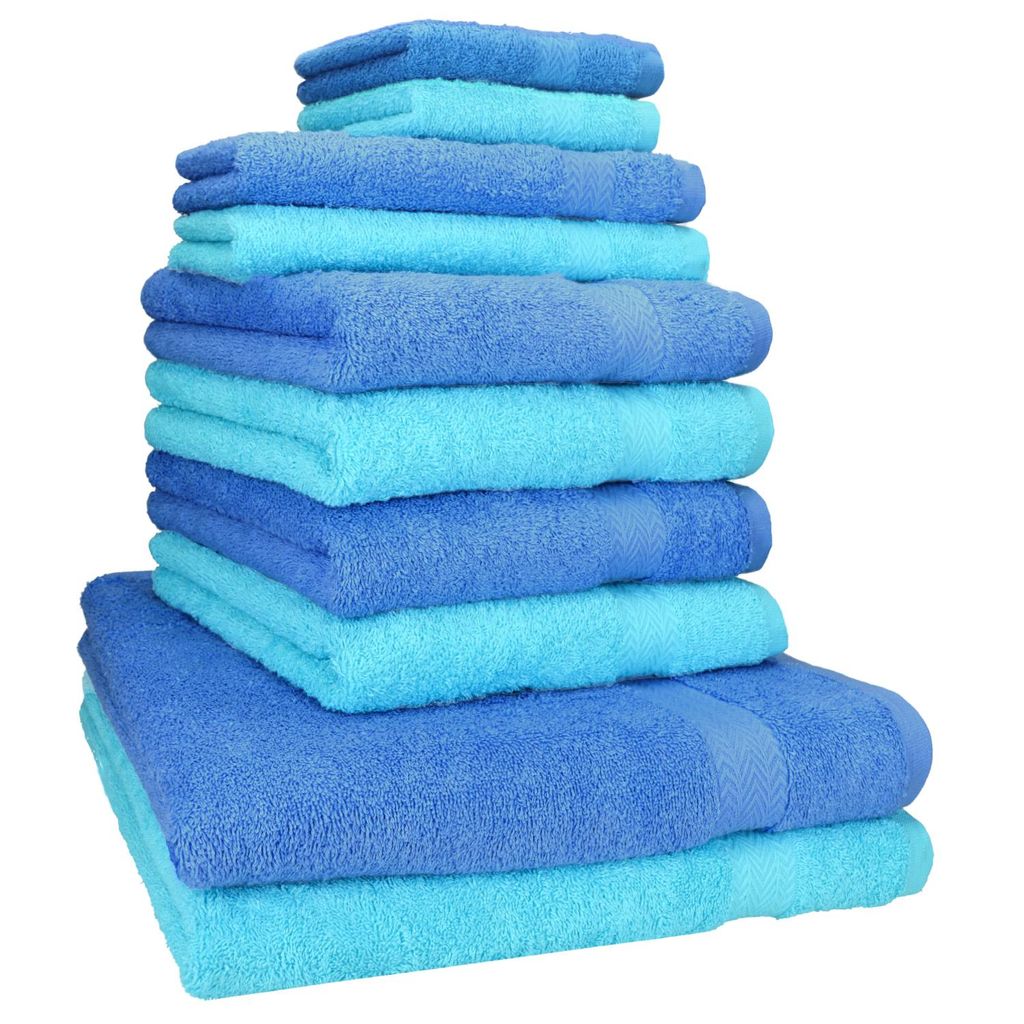Betz 10-tlg. Handtuch-Set PREMIUM CLASSIC 2 Duschtücher 4 Handtücher 2 Gästetücher 2 Seiftücher Farbe: türkis & hellblau