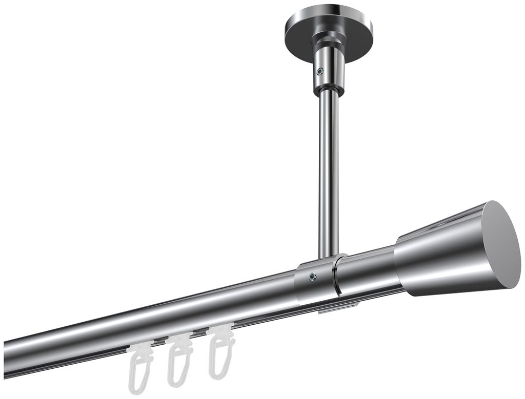 Interdeco Innenlaufstange / Gardinenstange mit Innenlauf Chrom, Typ Sonette Sitra (Konus) Deckenmontage, 20 mm Ø 1-läufig, 160 cm