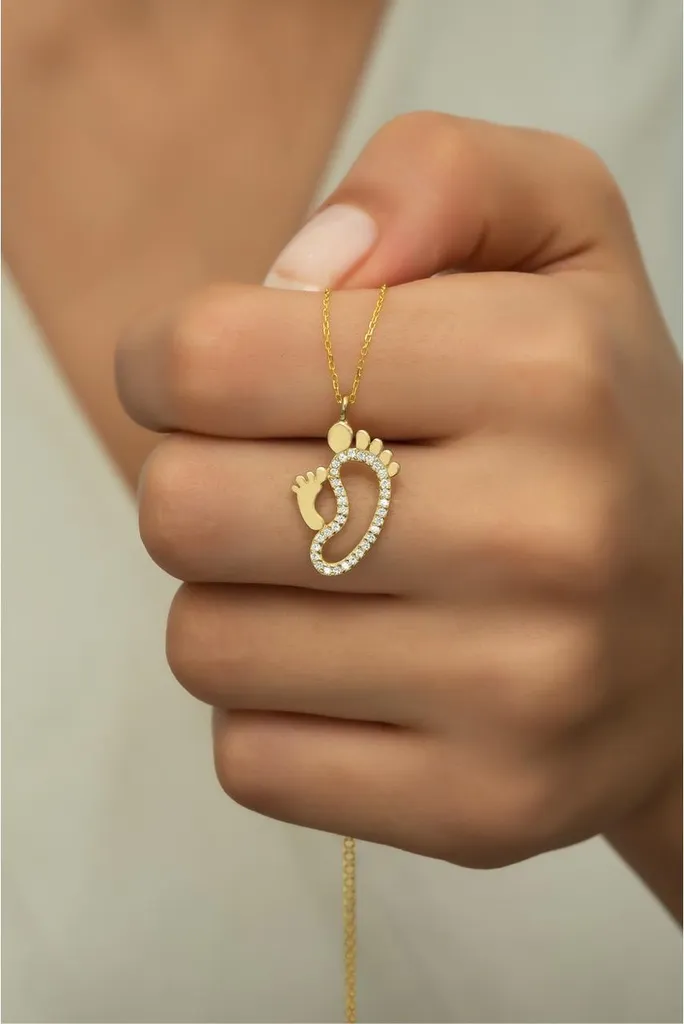 Collier argent 925 pendentif empreinte de pied or cadeau maman