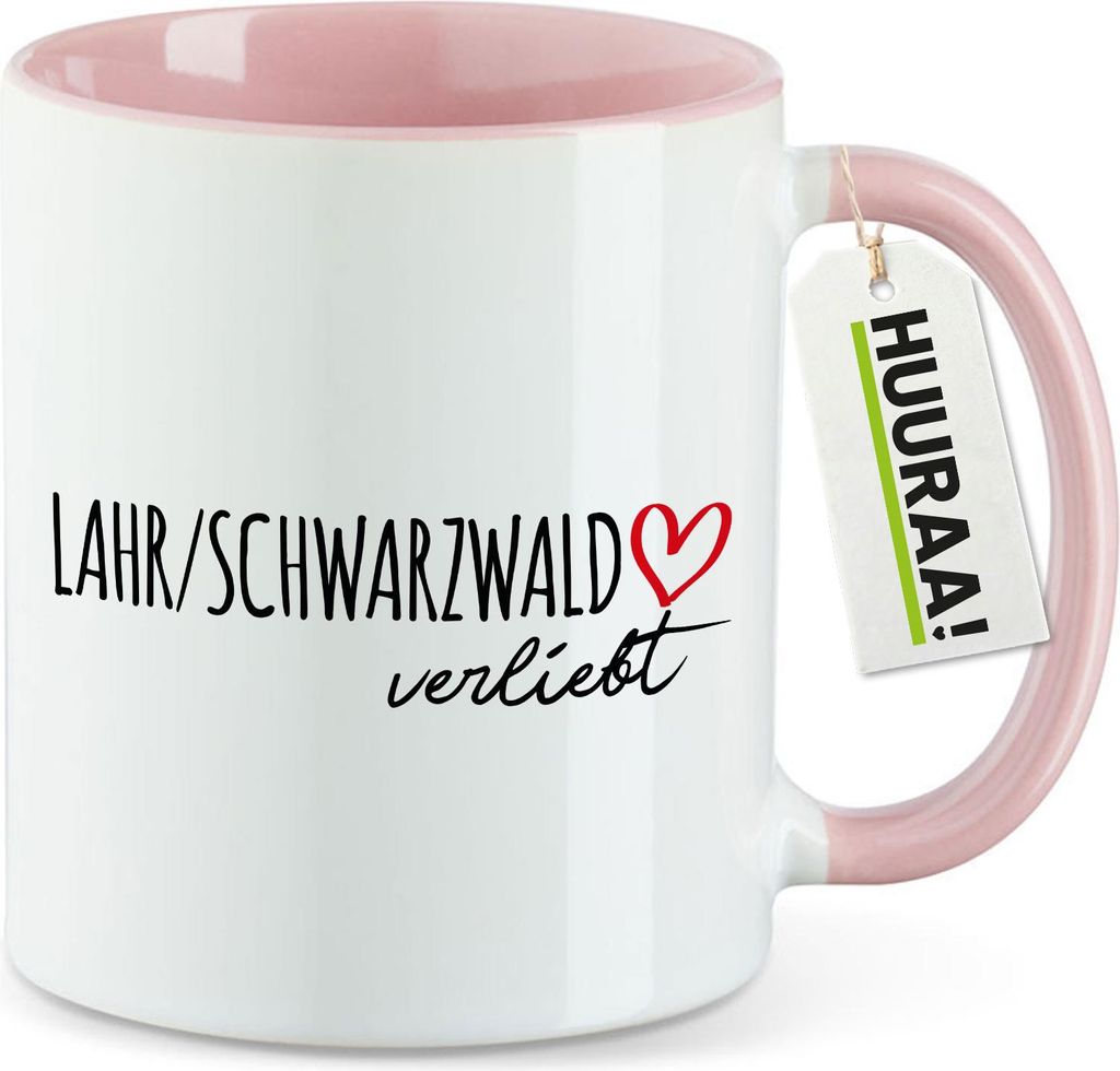 Huuraa Kaffeetasse Lahr/Schwarzwald verliebt 330ml Rosa Keramik Kaffeebecher Geschenkidee