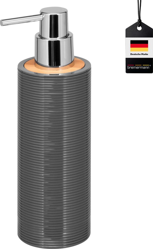 bremermann Seifenspender SEGNO aus Bambus und Kunststoff / Füllmenge ca. 340 ml grau
