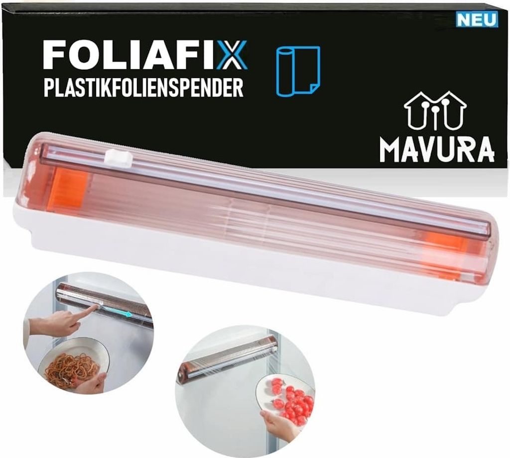 FOLIAFIX Folienspender Folienschneider Alufolienabroller Frischhaltefolienspender Folienabroller Backpapierschneider - Praktischer Halter für Aluf...