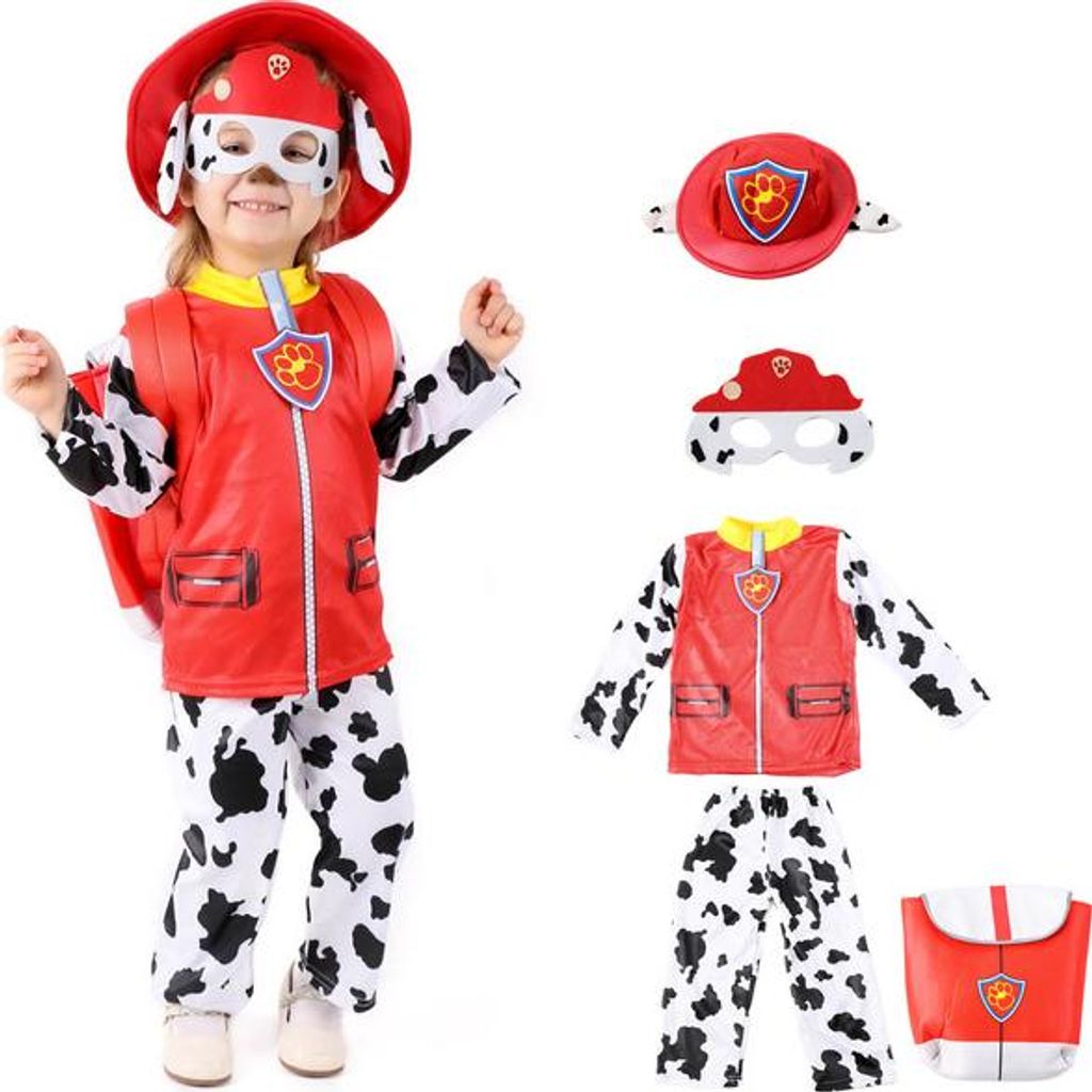 Kostüm PAW PATROL MARSHALL Set: Outfit, Mütze, Maske und Produktbild 