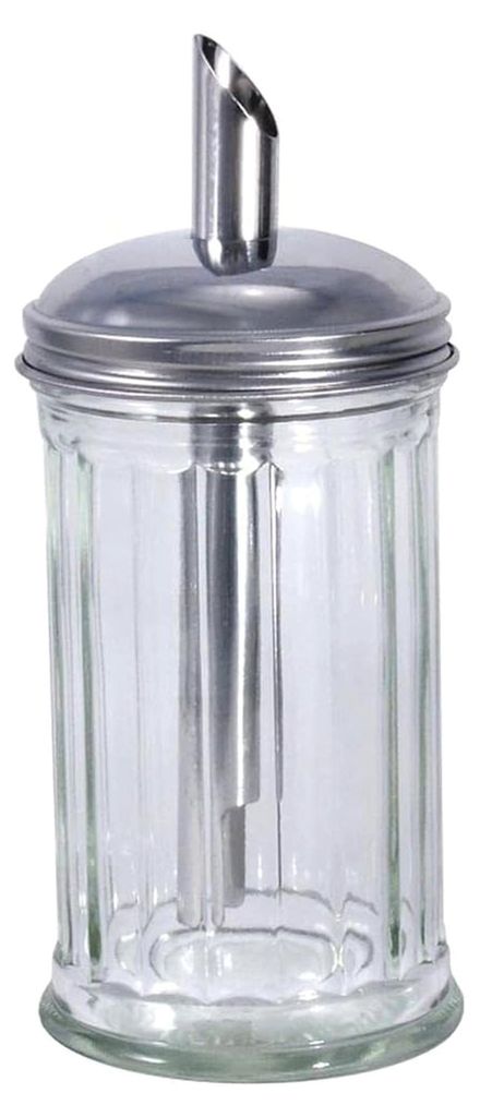 Zuckerspender aus Edelstahl, Zuckerdose, Zuckerstreuer, 300 ml, geriffeltes Glas