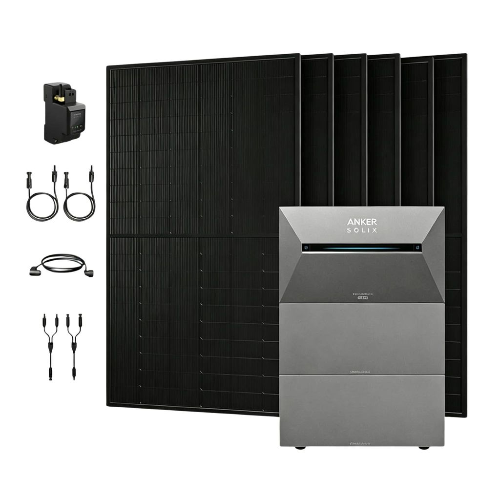 Powerness Balkonkraftwerk mit Speicher,Anker SOLIX Solarbank 3 E2700 Pro + 2x BP2700 Erweiterungsakku & 3000W Bifazial PV Panel & Smart Meter