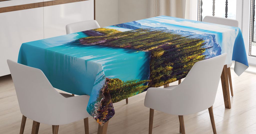 ABAKUHAUS Landschaft Tischdecke, See Abraham Rocky Cliffs, FÃ1/4r den Inn und Outdoor Bereich geeignet Waschbar Druck Klar Kein Verblassen, 140 x ...