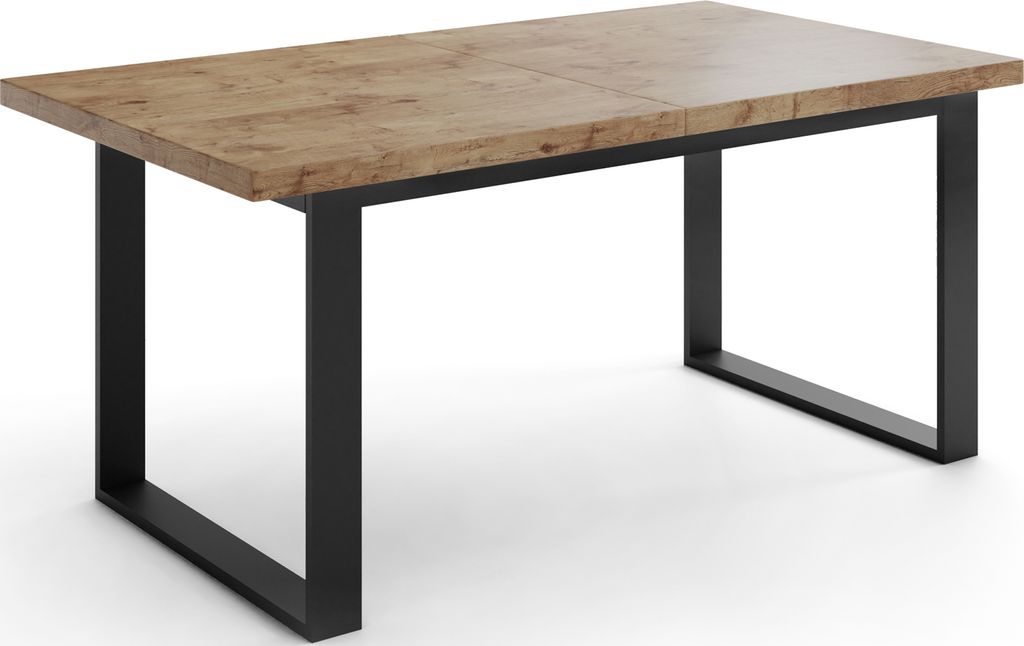 Ausziehbarer Rechteckiger Esstisch im Loft-Stil mit Schwarzen Metallbeinen – Industrieller Tisch für Wohnzimmer – Ausziehbar von 160 cm auf 24...