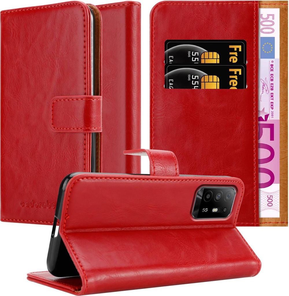 Cadorabo Hülle für Oppo A94 5G Schutzhülle in Rot Handyhülle Book Tasche Case Etui Luxury