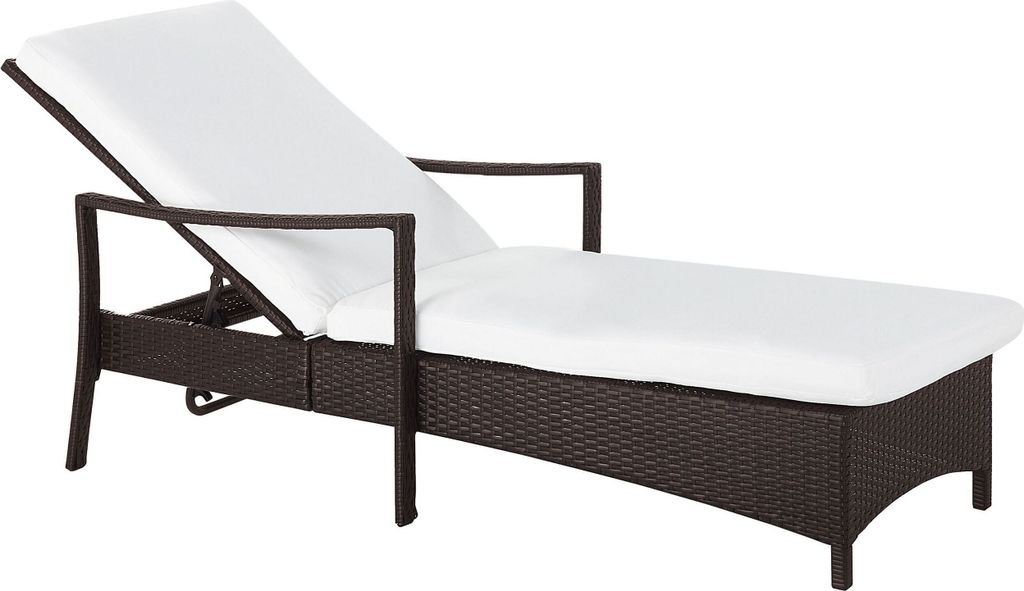 BELIANI Gartenliege braun/weiß Rattan inkl. Auflage verstellbar