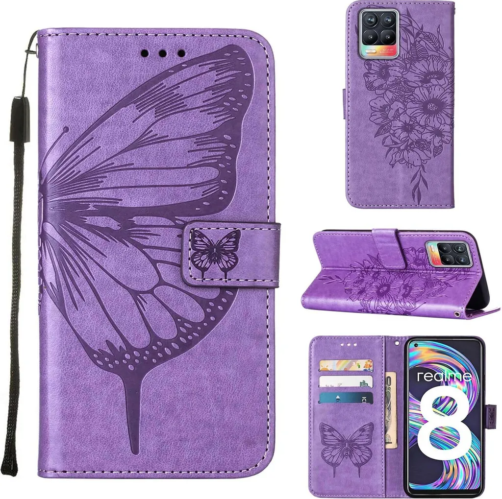 Offerta Custodia Realme 8 Pro Viola | Portafoglio in Pelle PU 3D