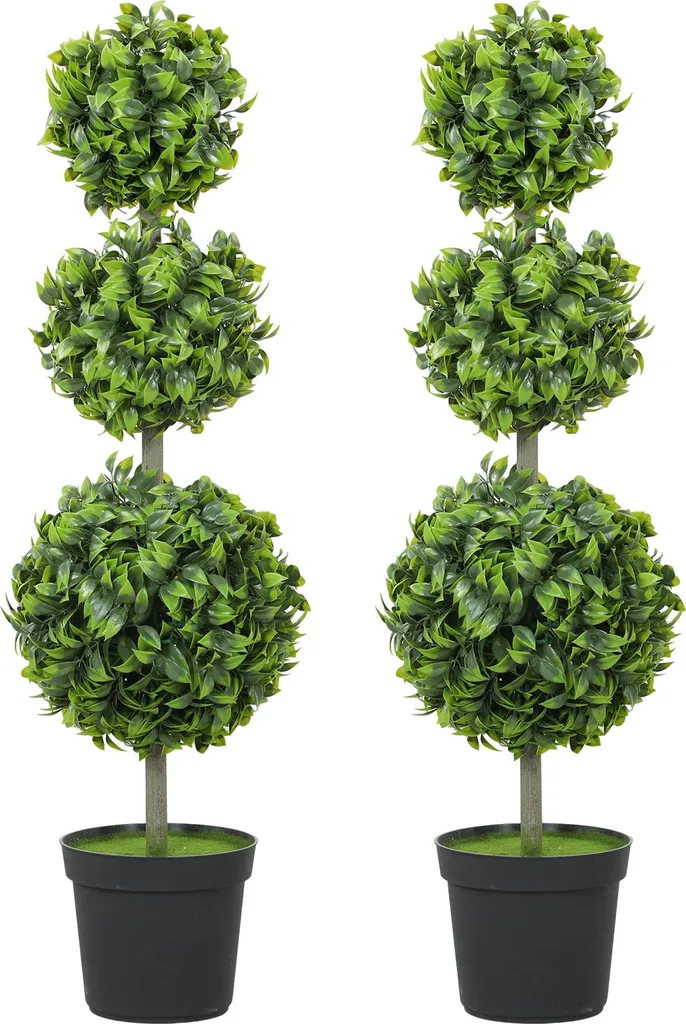 HOMCOM-Bosso artificiale-plastica, cemento-28L x 28L x 100H cm-verde