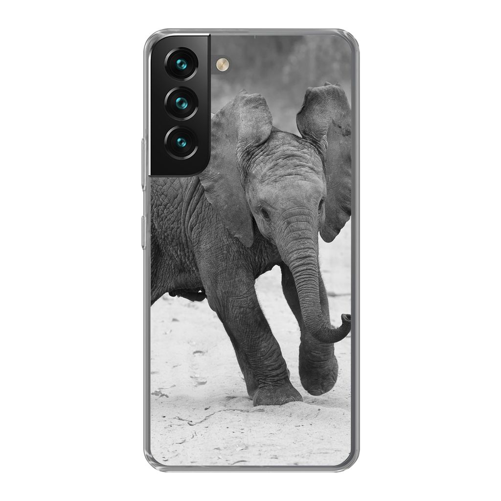 MuchoWow Handyhülle Schutzhülle Hülle für Samsung Galaxy S22 Plus Elefant - Baby - Tiere - Kröte - Schwarz und weiß Silikon Softcase Handy ...