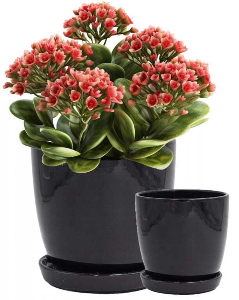 Keramischer Blumentopf mit Sockel schwarz 18 cm