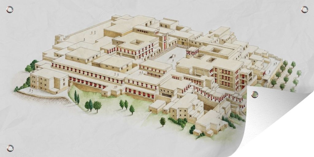 MuchoWow 160x80 cm Outdoor-Poster Gartendeko Sichtschutz Garten Poster für den Garten Eine Illustration des Palastes von Knossos auf Kreta