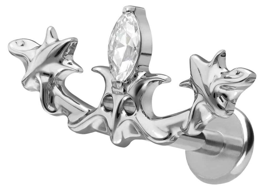 Ohrpiercing, Nasenpiercing Titan Labret mit Push Fit GOTISCHES DESIGN Silber Stablänge: 10mm | Stabstärke: 1,2mm