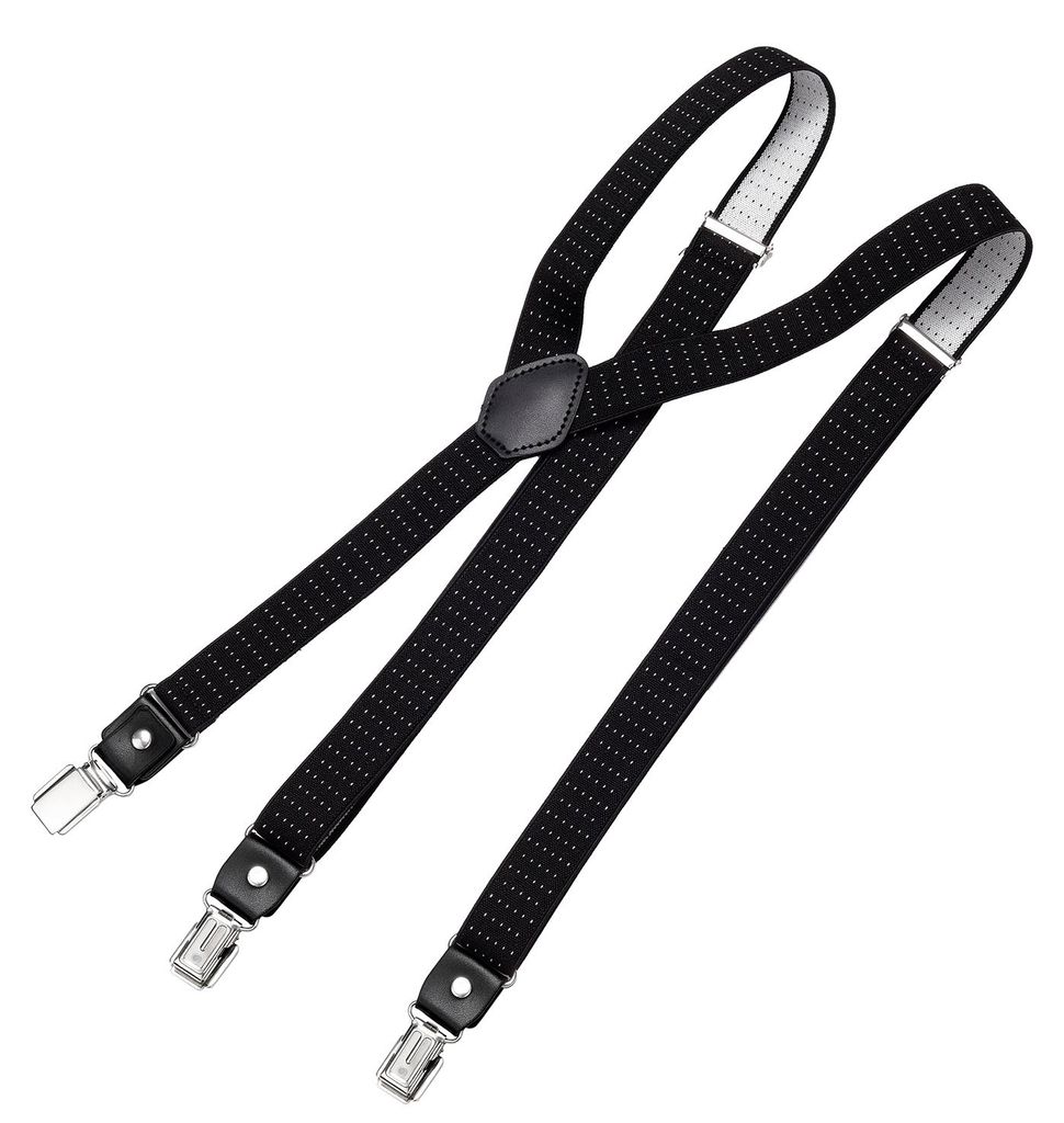 DonDon Herren Hosenträger schmal 2,5 cm – 3 Clips in Y-Form – elastisch und längenverstellbar gepunktet schwarz weiß
