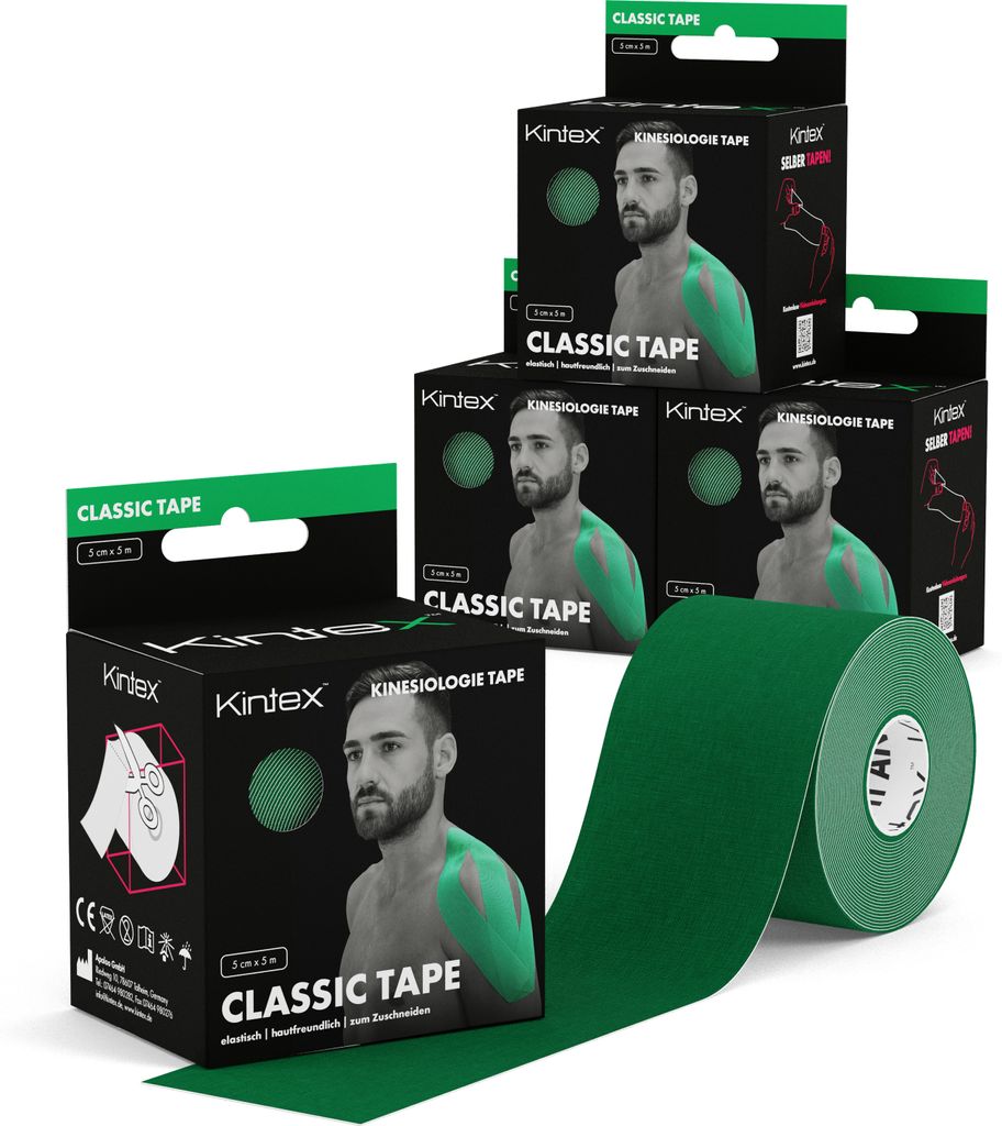 4 Rollen Kintex Kinesiologie Tape Classic 5 cm x 5 m Grün