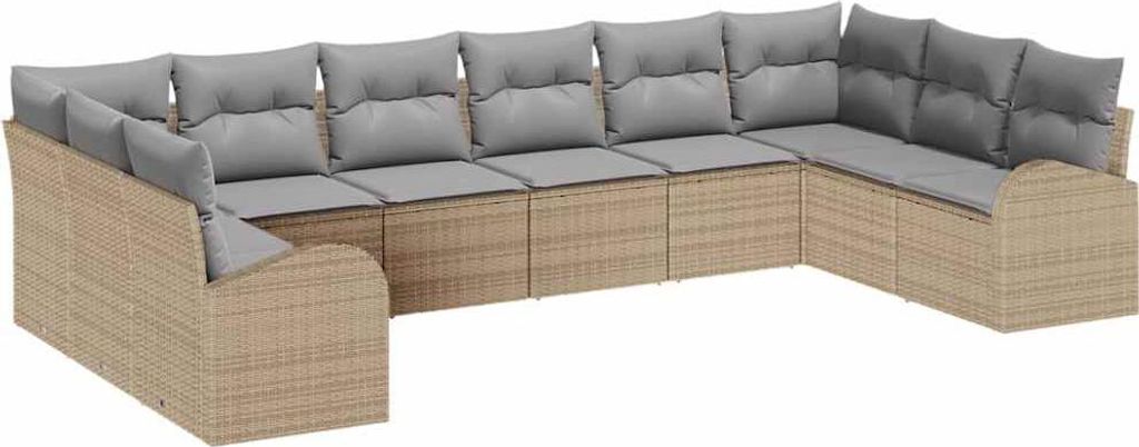Sofa Set mit Kissen 10 pcs Beige Polyrattan