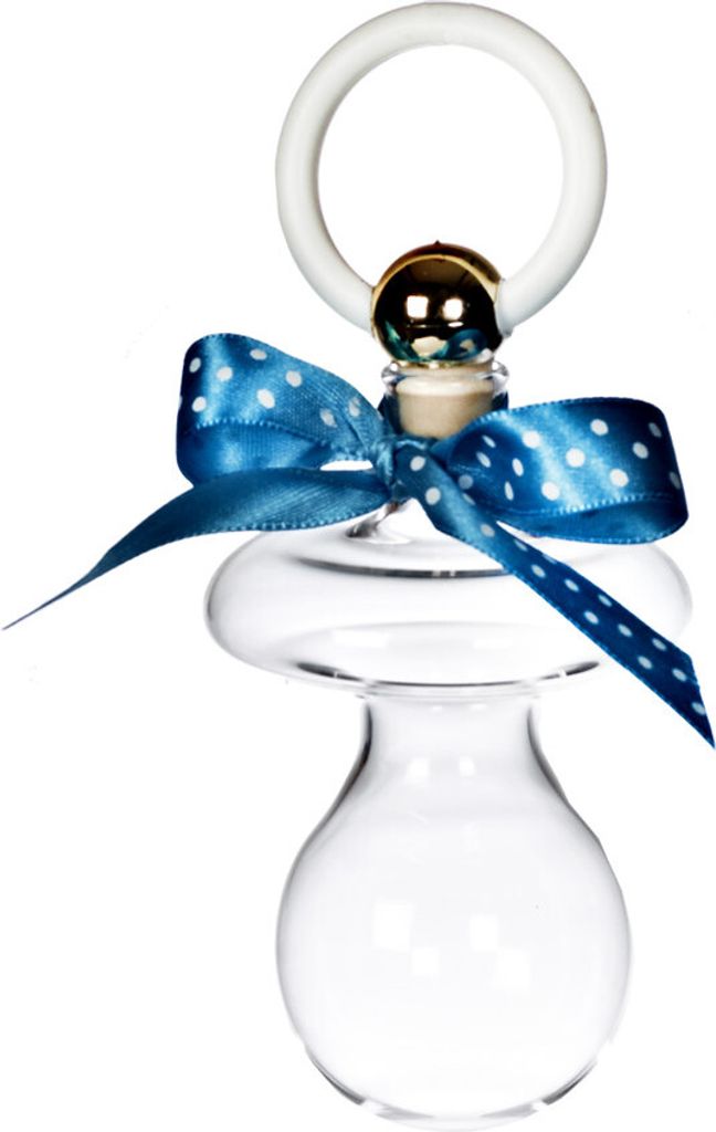 Geschenkflasche Schnuller Nuckel Glas Leer Schleife blau Junge 100 ml