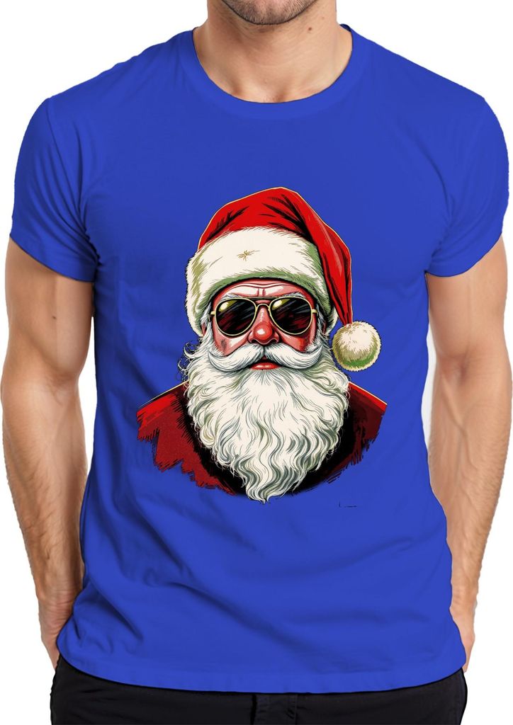 Weihnachtsmann Sonnenbrille Cool Hipster Retro Vintage Santa Mütz Herren T-Shirt, Blau, 3XL
