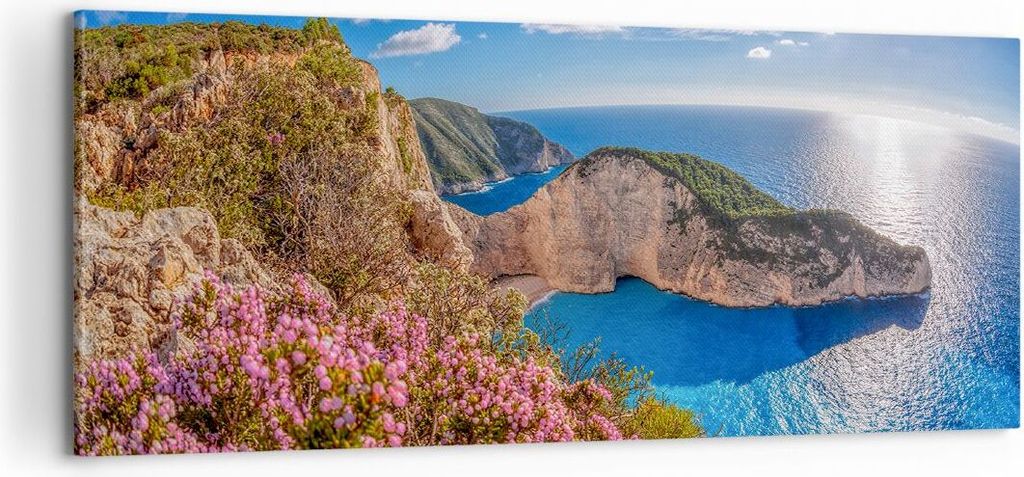 Bild auf Leinwand - Leinwandbild - Meer Sommer Blume - 100x40cm - Wand Bild - Wanddeko - Wandbilder - Leinwanddruck - Bilder - Kunstdruck - Wanddek...