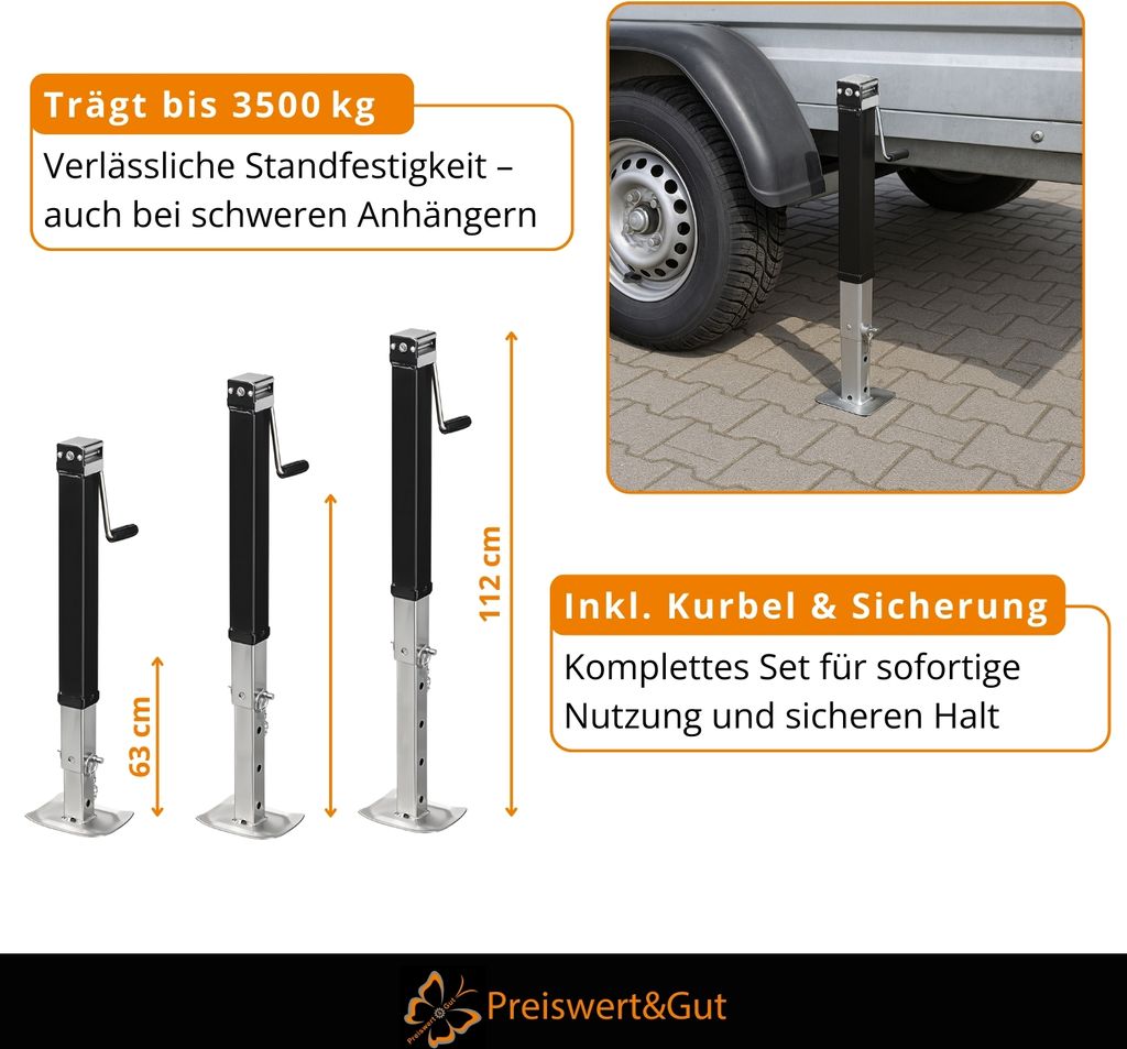2 x Anhängerstütze mit Kurbel klappbar Stütze 3500kg Produktbild 2