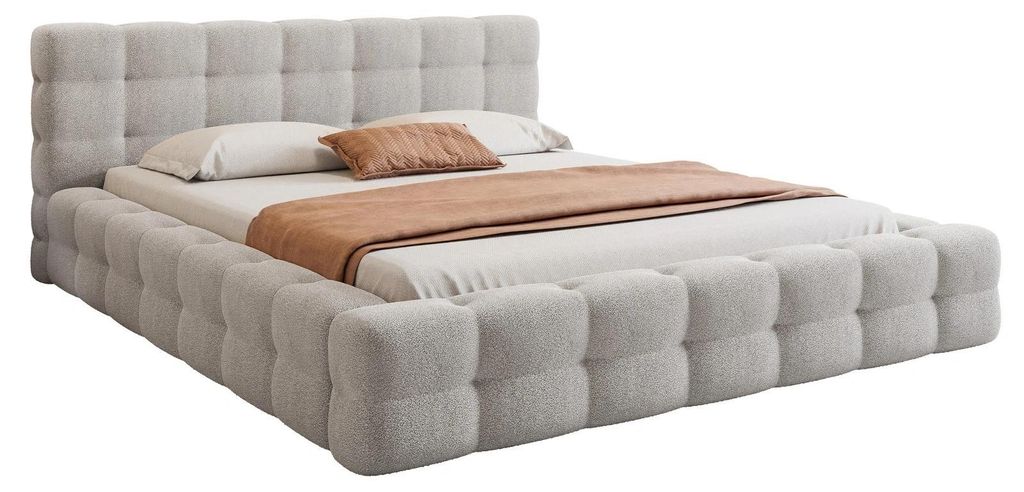 Polsterbett BIANCO 180x200 Hellgrau Boucle Massiv mit Bettkasten & Lattenrost