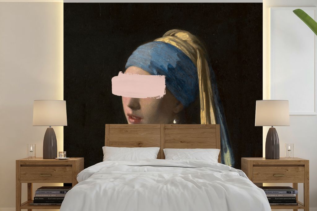 MuchoWow Fototapete für Wohnzimmer oder Schlafzimmer Wandtapete Vinyl Motivtapete Mädchen mit Perlenohrring - Vermeer - Kunst - 300x300 cm - Wa...