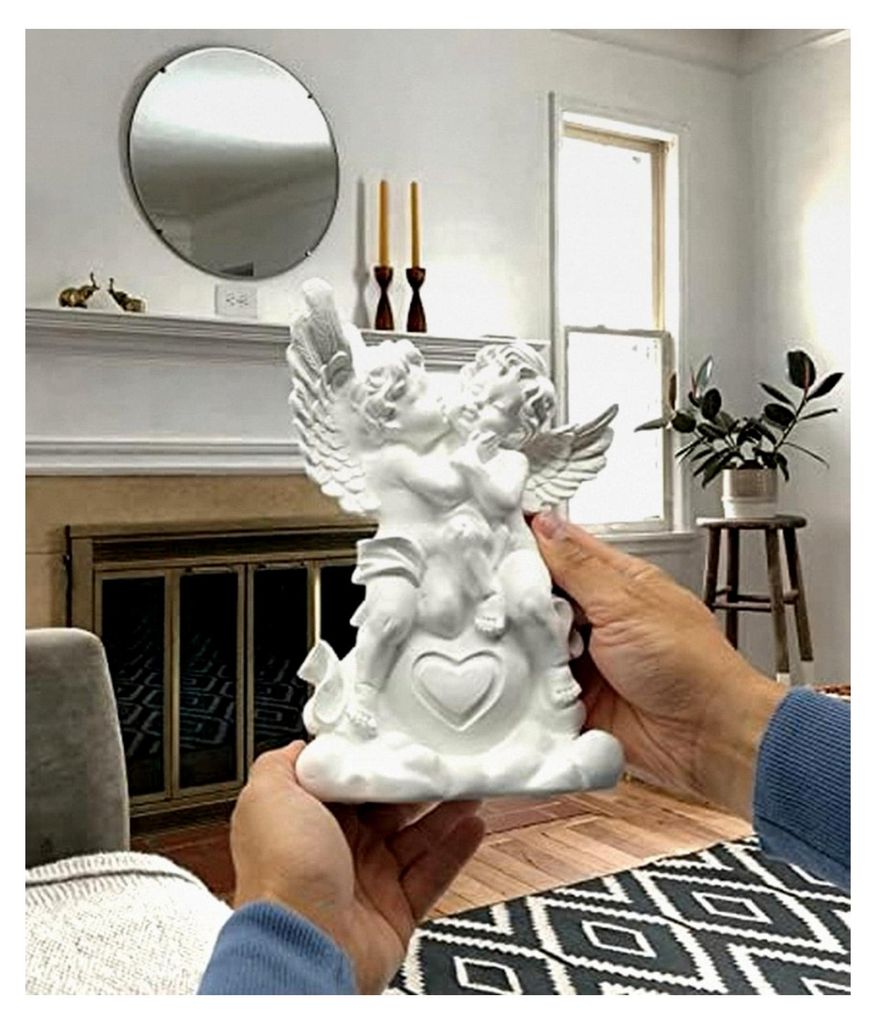 großes Engelpaar als Deko Figur - Engelsfigur mit Herz 25 cm aus Marmorit in Weiß - Dekoengel als Symbol für die Verbundenheit zweier Menschen