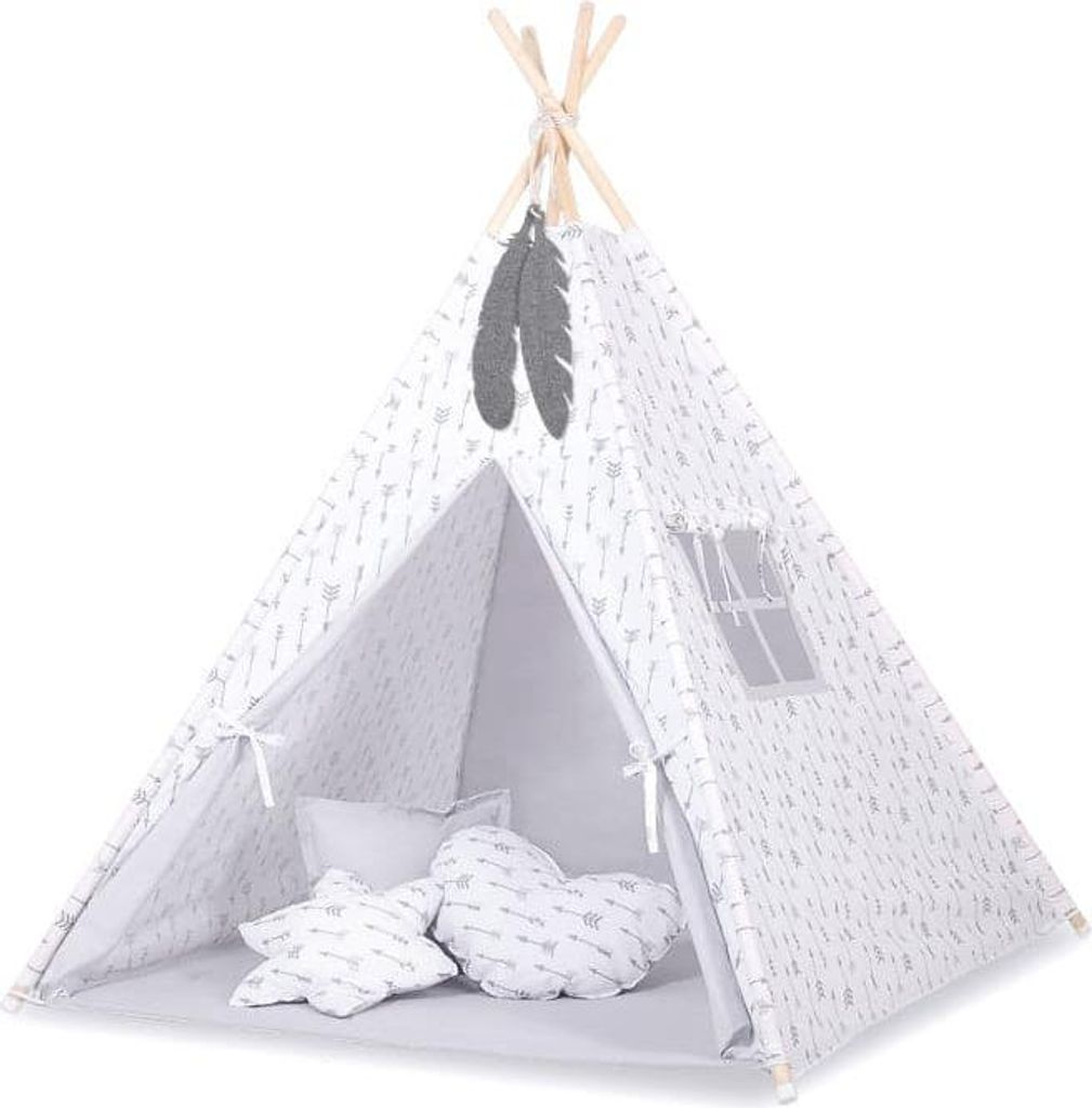 Tipi-Zelt Kinder - Spielzelt - Leicht und faltbar, graue Pfeile, 100 % Baumwolle