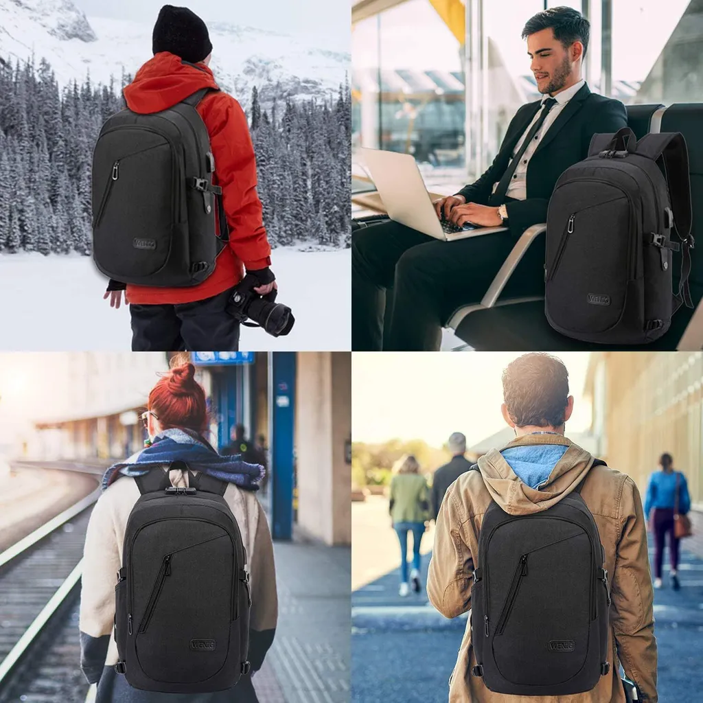 Zaino per computer portatile 17,3 pollici, impermeabile, antifurto, business, viaggi, con porta USB, per scuola, uomo e donna, blu