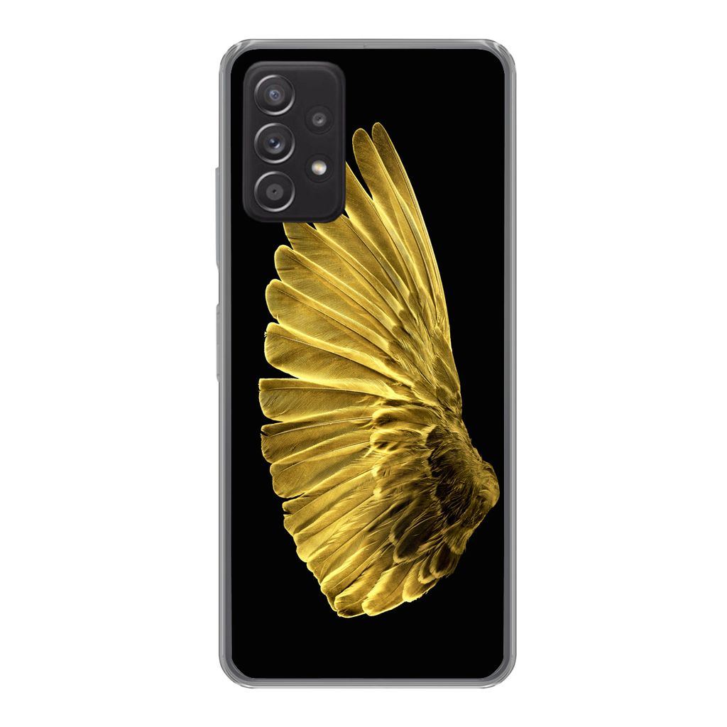 MuchoWow Handyhülle Schutzhülle Hülle für Samsung Galaxy A33 5G Goldene Flügel auf schwarzem Hintergrund Silikon Softcase Handy Hülle - Kar...