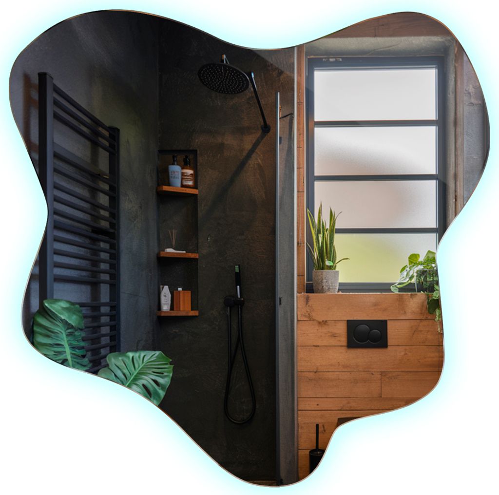 Asymmetrischer LED-Wandspiegel 58 x 57,5 cm – Stilvolle Raumdeko für Schlafzimmer, Bad, Wohnzimmer – Kaltweiß 6500K