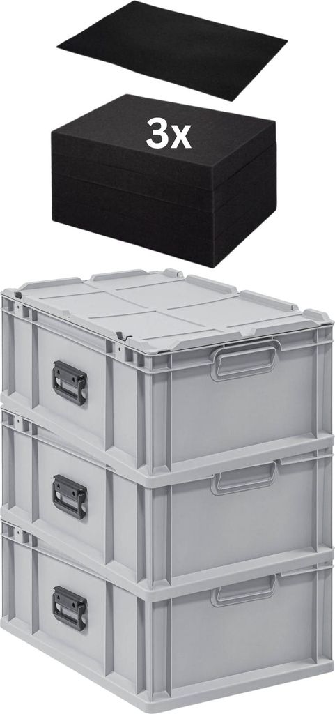 SuperSparSet 3x Eurobox NextGen Portable mit Rasterschaumstoff & Schaumstoffeinlage Germany | HxBxT 23,5x40x60cm | 44 Liter | Eurobehälter, Transp...