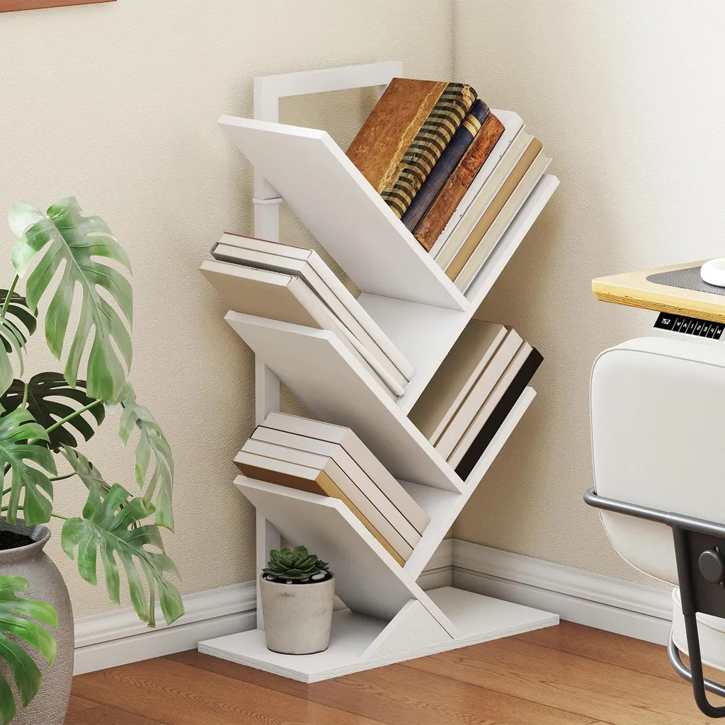 Bibliothèque Arbre Stable Anti-Chute : Range-Livres Design Blanc - 2