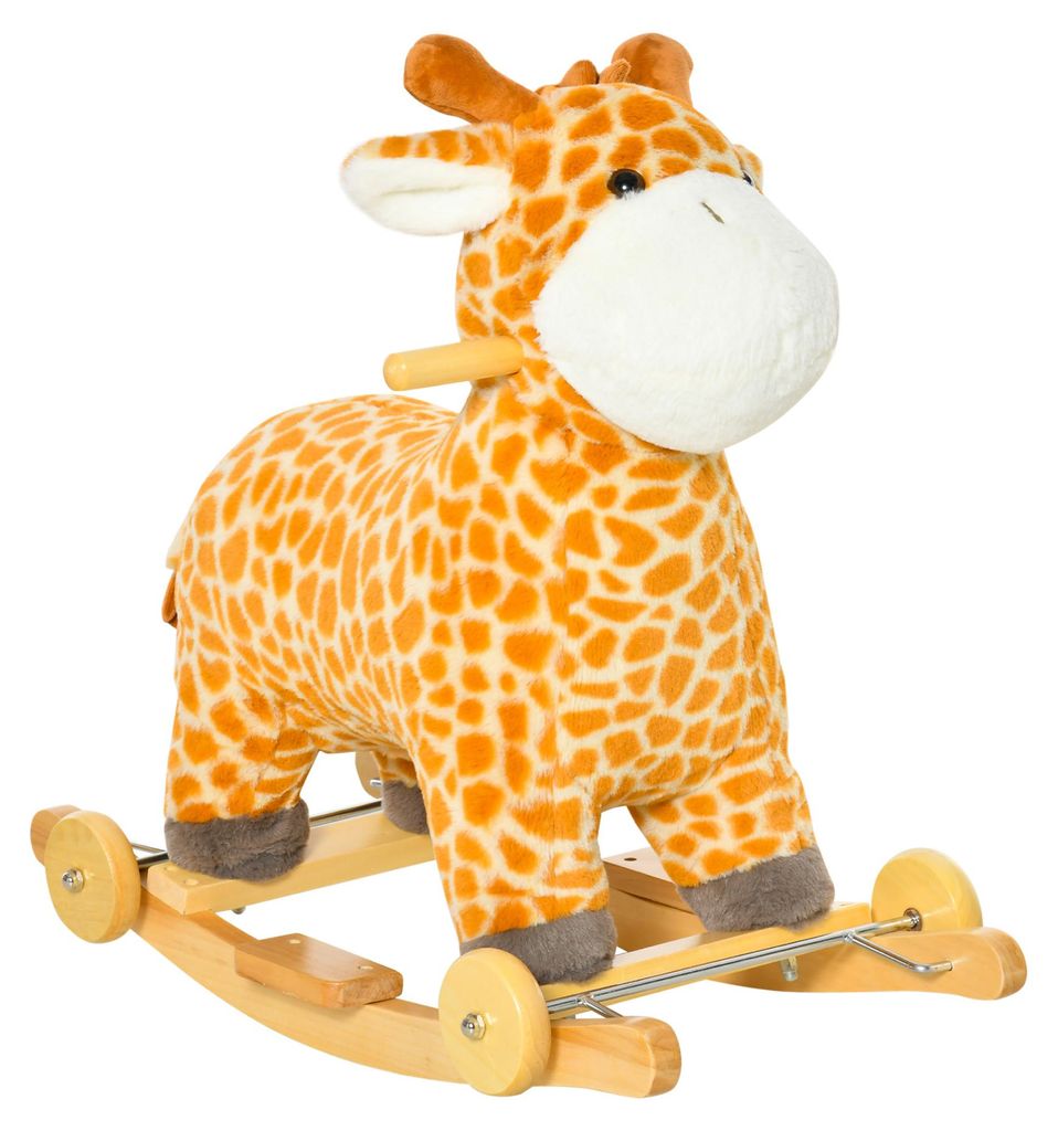Schaukeltier Giraffen mit Sound Effekt, Räder, Haltegriffen Plüsch Baby Schaukelspielzeug Schaukel Schaukelsitz für Kleinkinder 3-6 Monate
