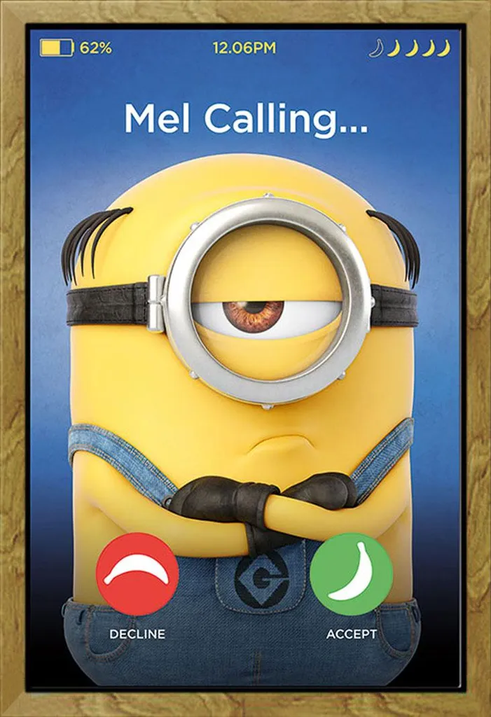 Quadro Minions Mel Calling Cornice Shinsuke Rovere e Vetro Acrilico