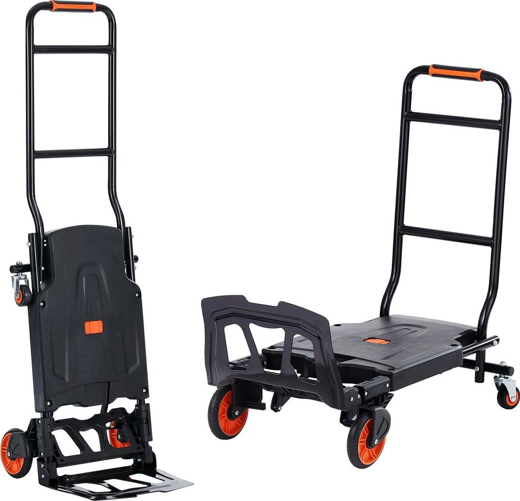 2-in-1 Sackkarre Klappbar 136kg Tragfähigkeit Transportkarre Aluminiumlegierung & Kohlenstoffstahl Sackkarre Plattformwagen Trolley für Lade-...