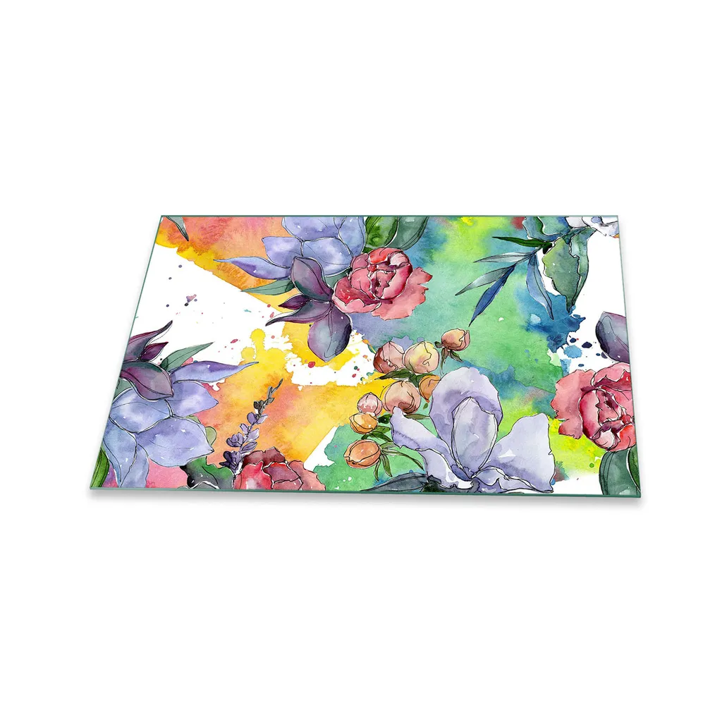 Coprifornelli Vetro 80x52 Fiori Colorati - Alzatina Universale 1 Pezzo