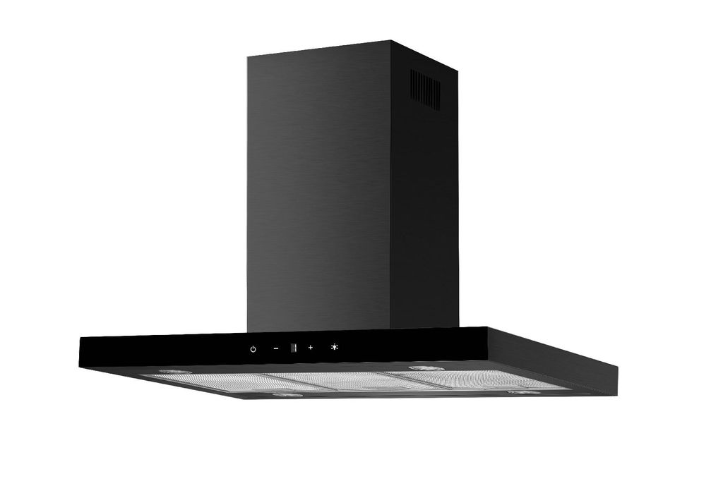 Dunstabzugshaube Inselhaube 90 cm Kaminhaube Schwarz matt Touch Control Respekta